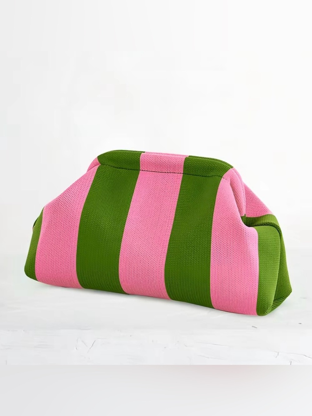 Pink & Green Striped Women's Clutch Bag